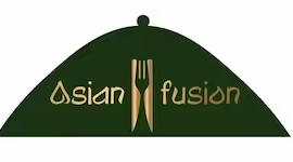 Asian Fusion restaurant logo with a fork and knife inside a green dome