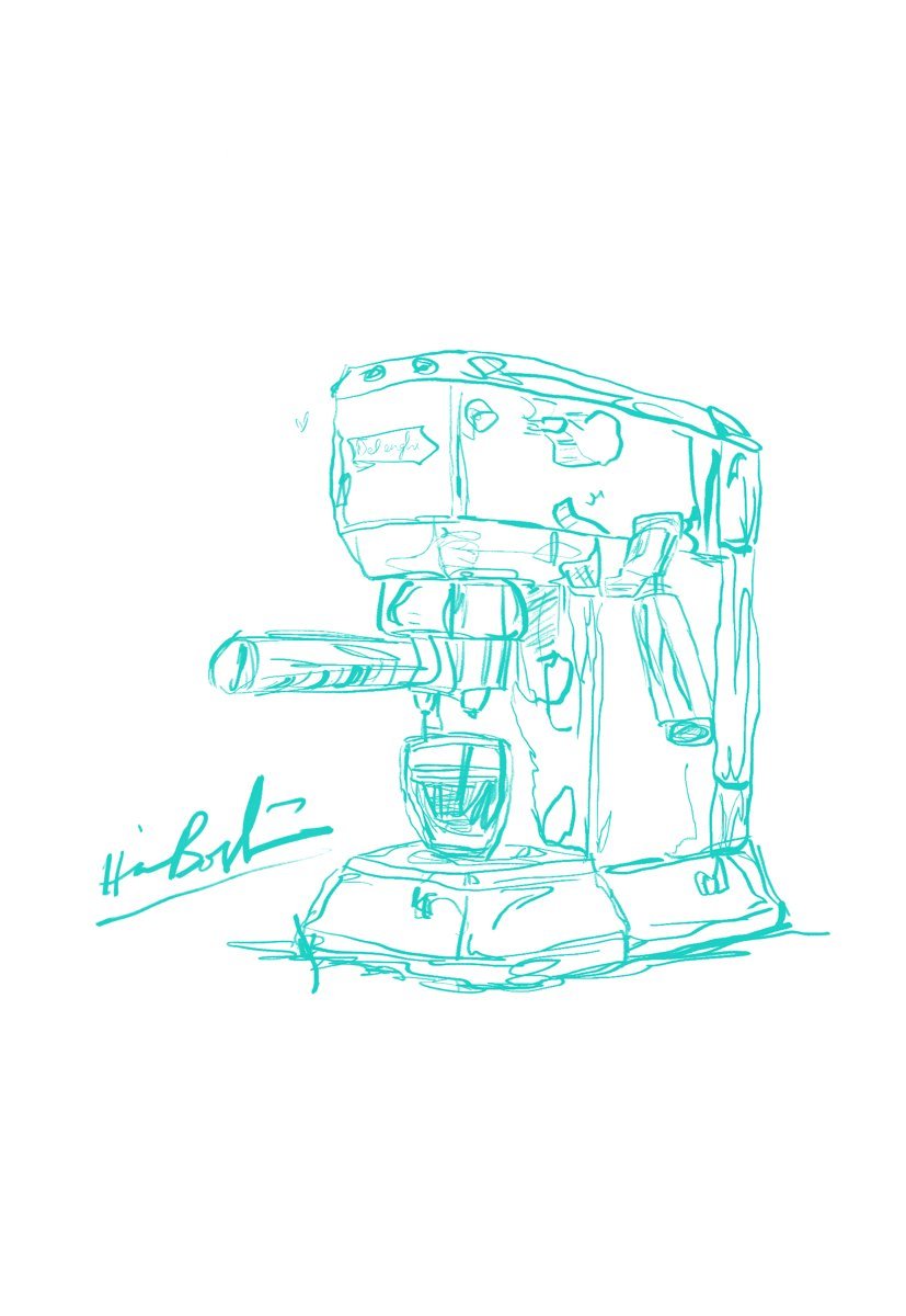 Teal line sketch of an espresso machine